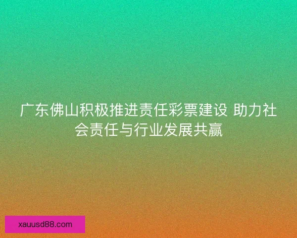 广东佛山积极推进责任彩票建设 助力社会责任与行业发展共赢
